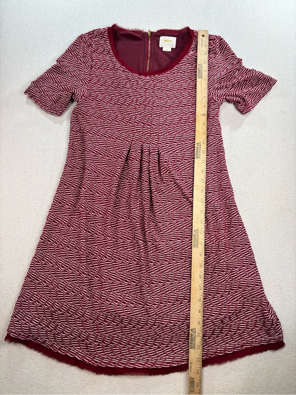 Maeve Anthropologie Dress Small Red White Textured Short Sleeve A-Line Dress - Picture 6 of 8